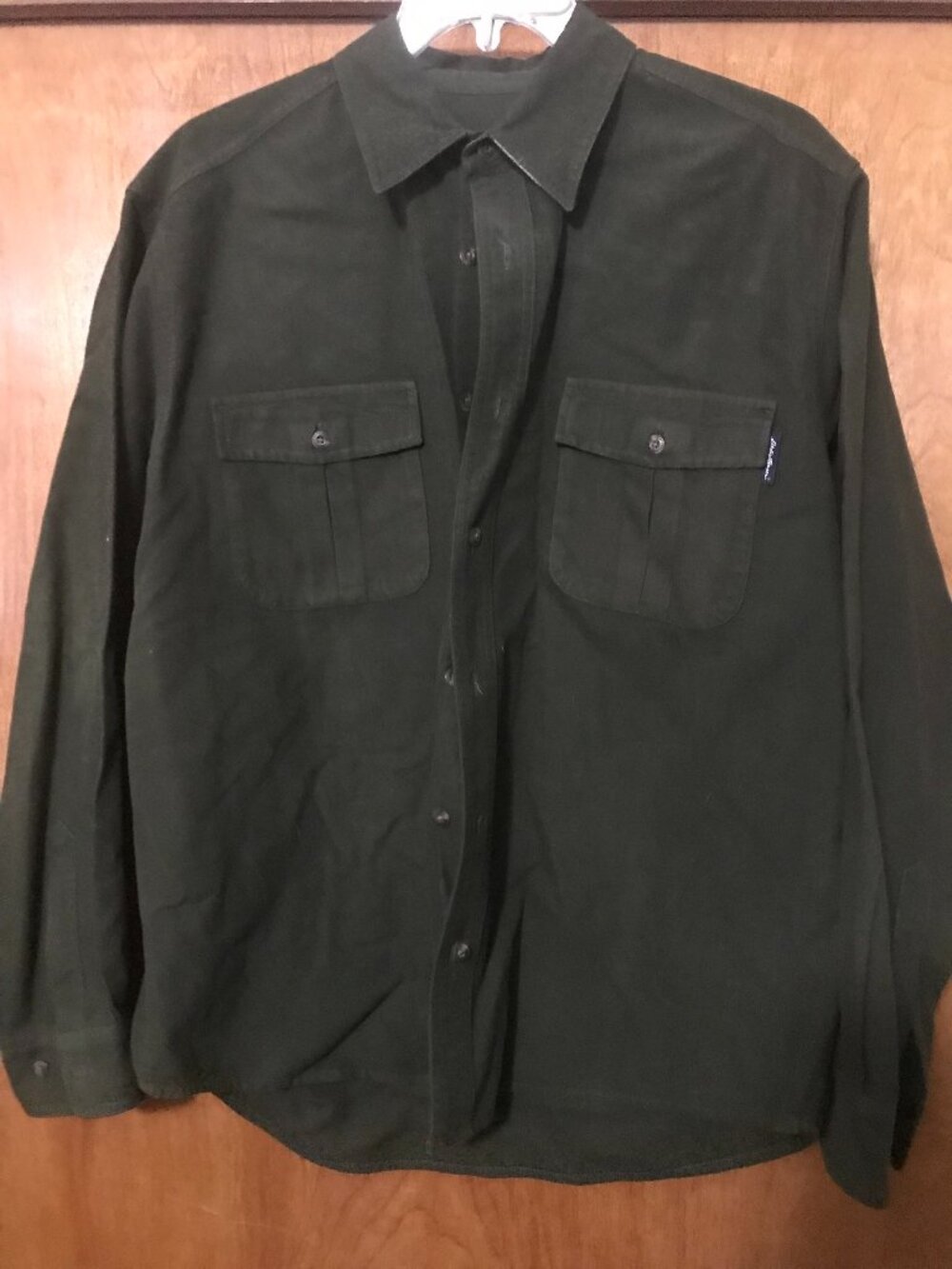 Eddie Bauer Men's Large Long Sleeve Heavy Cotton Button Down Shirt Dark Green